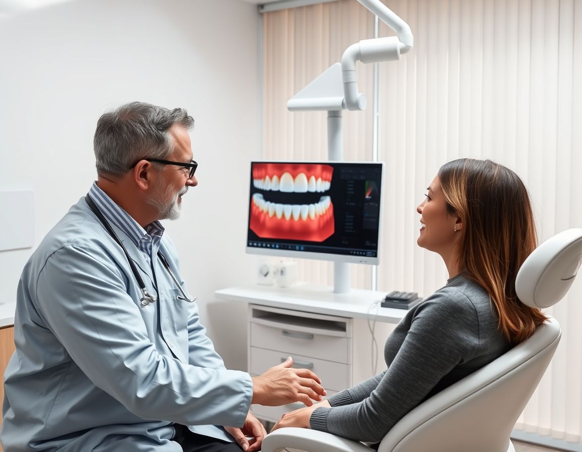 Dentist and patient reviewing a 3D scan of teeth